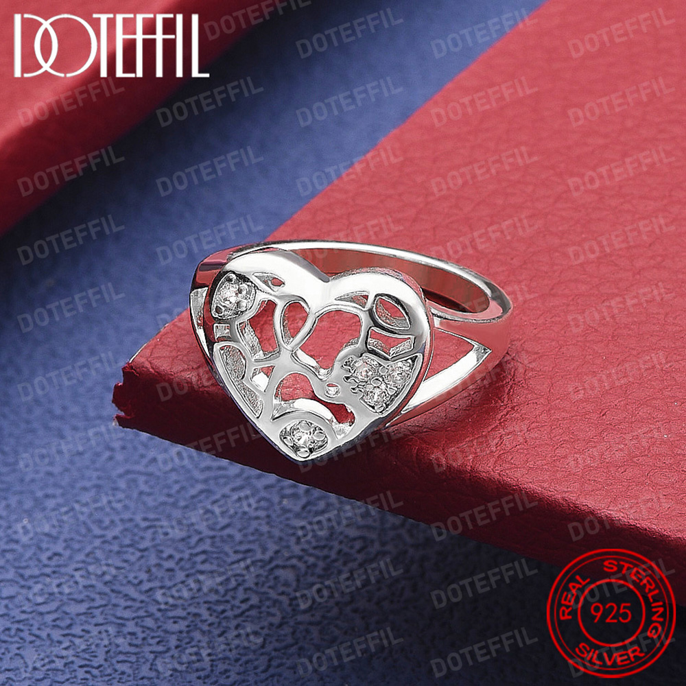 Statement Cocktail Ring - 925 Sterling Heart Silver AAA Crystal