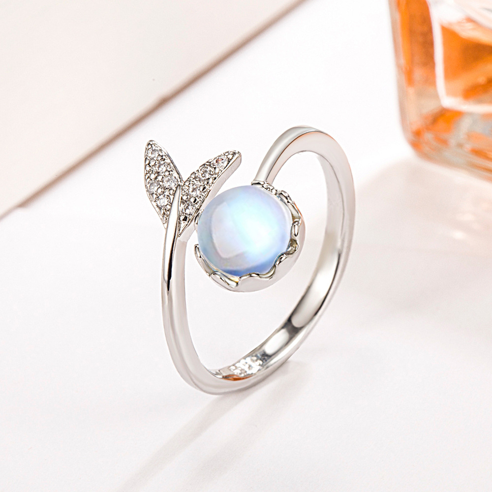 Statement Cocktail Ring - 925 Sterling Silver Moonstone Fish Tail