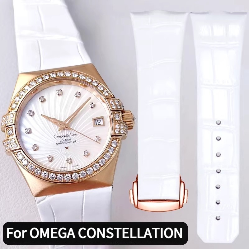Curved leather watch strap wom - Omega Watch Constellation 评论和价格