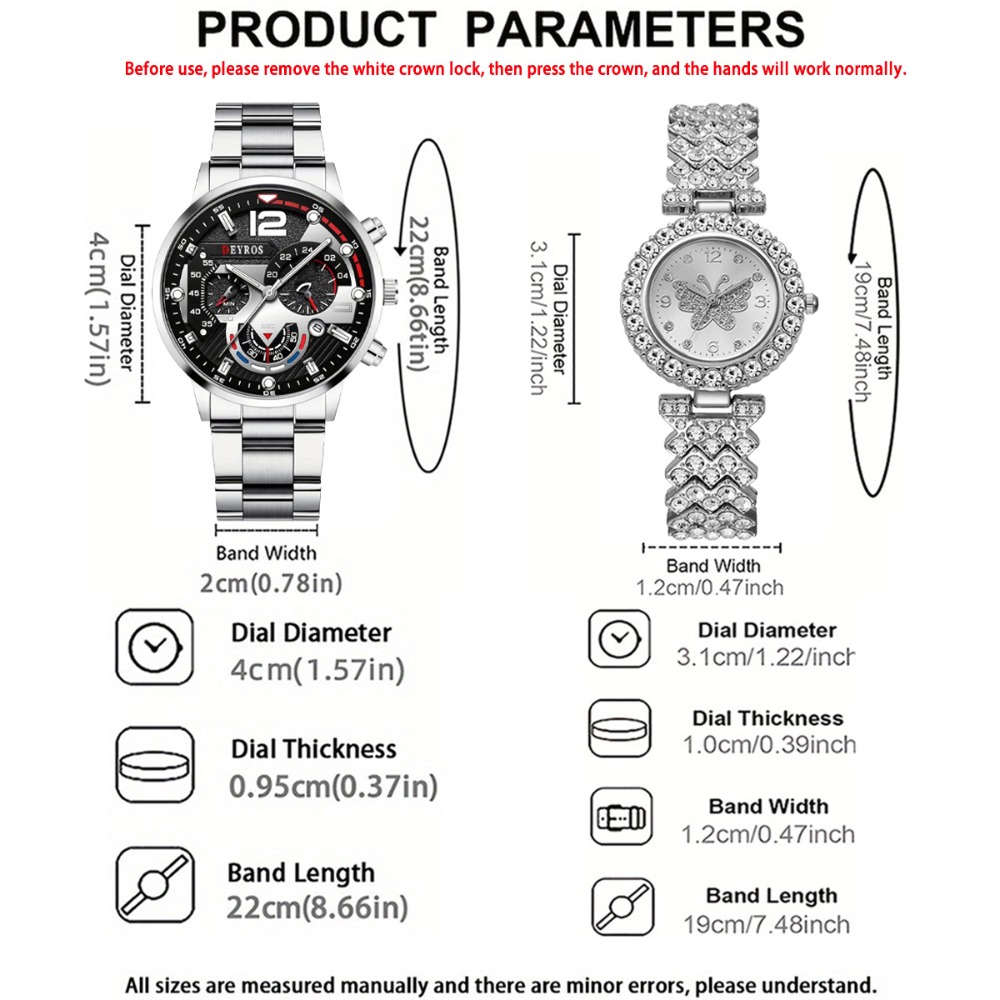 Fashion Couple Watches 6pcs Se - Couple Ring Set 评论和价格