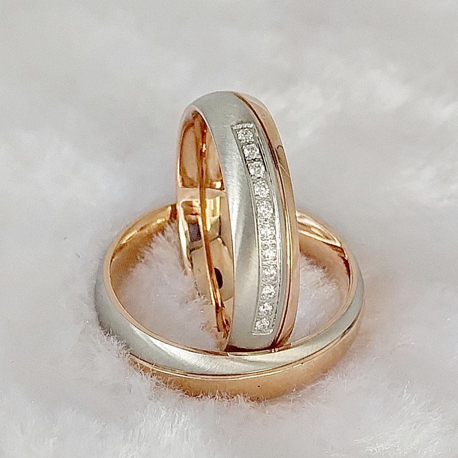 Designer Handmade 18K Rose Gol - Couple Ring Set 评论和价格