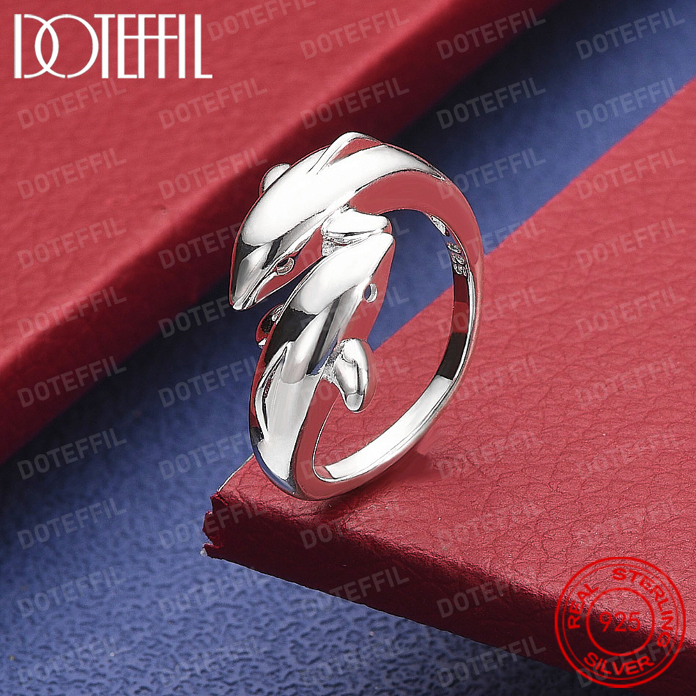 925 Sterling Silver Double Dol - Statement Cocktail Ring 评论和价格