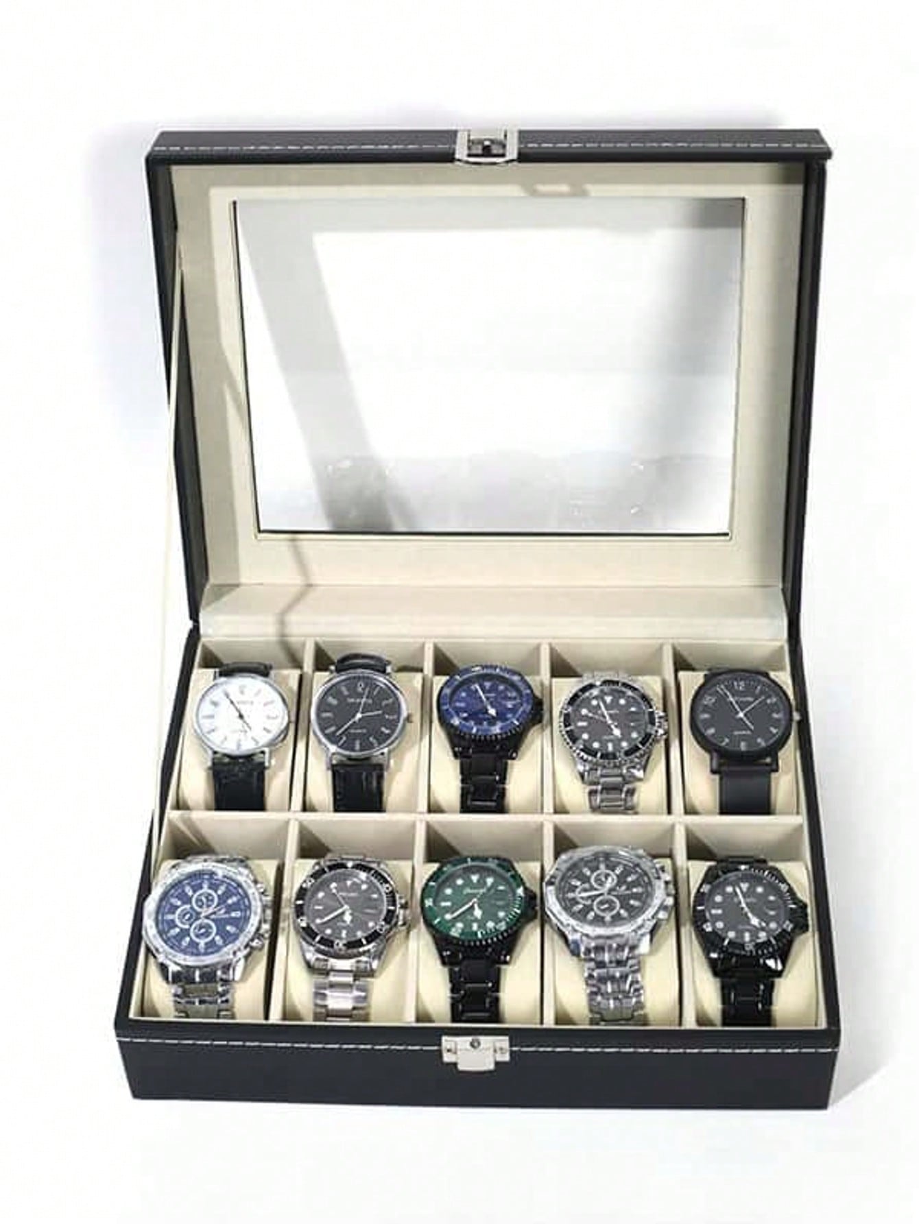 Leather Watch Box with Lock, L - Jewelry With Watches 评论和价格