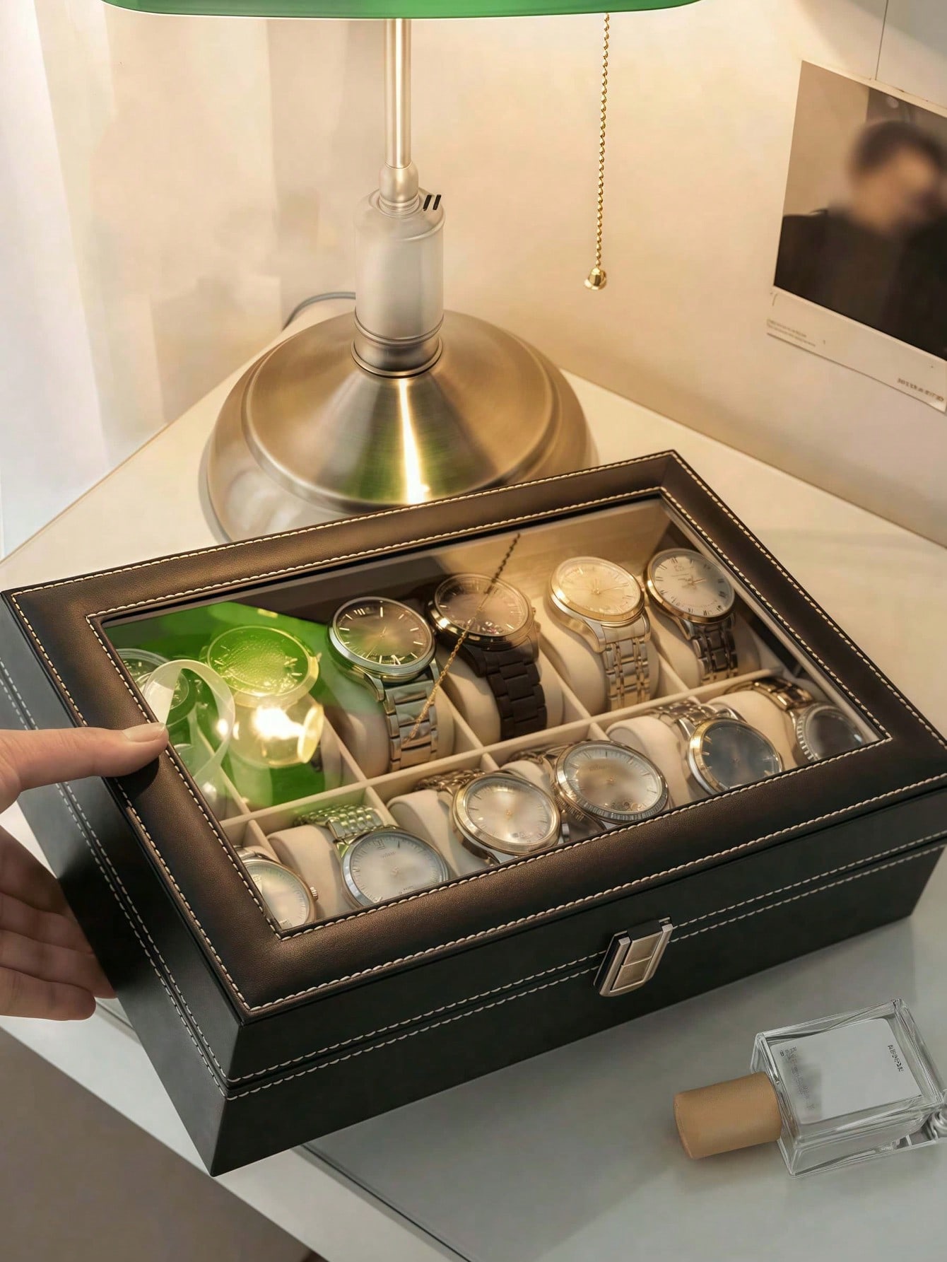 Leather Watch Box with Lock, L - Jewelry With Watches 评论和价格