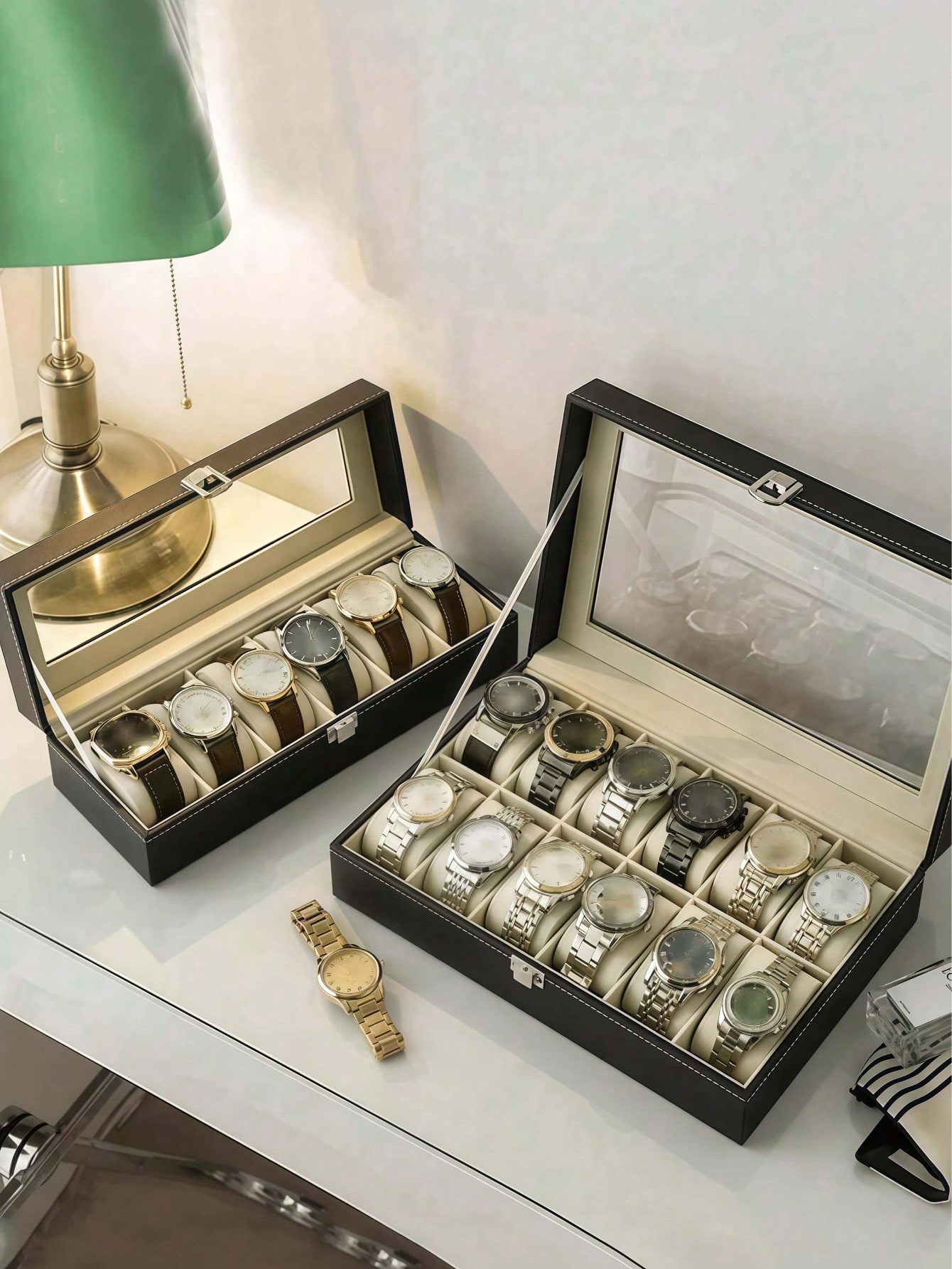 Leather Watch Box with Lock, L - Jewelry With Watches 评论和价格