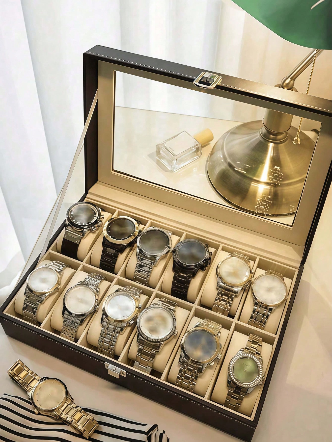 Leather Watch Box with Lock, L - Jewelry With Watches 评论和价格