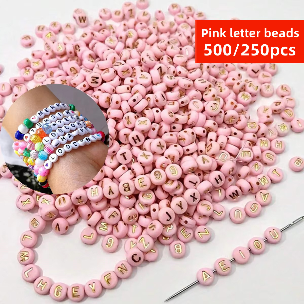 500/250pcs 7mm Pink Letter, Va - Jewelry Quotes 评论和价格