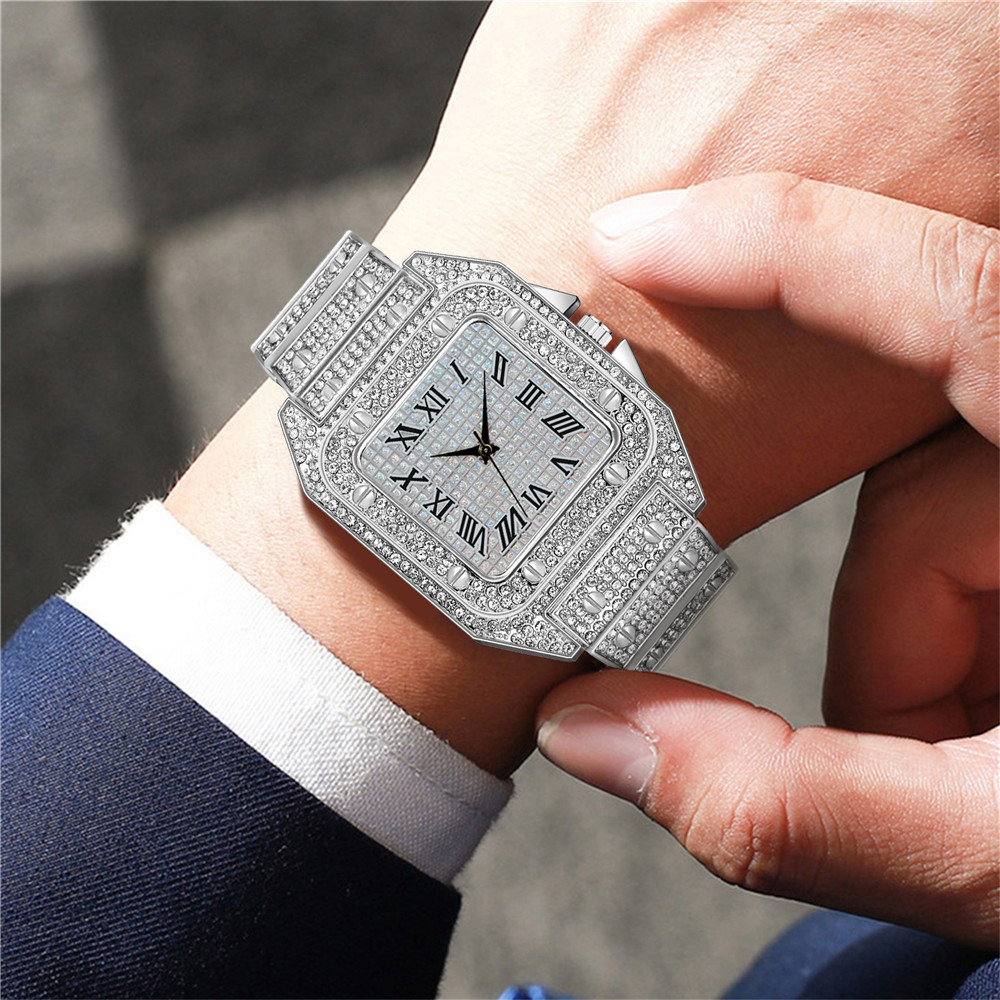 4PCS Fashion Iced Out Square M - Jewelry Watches Men 评论和价格