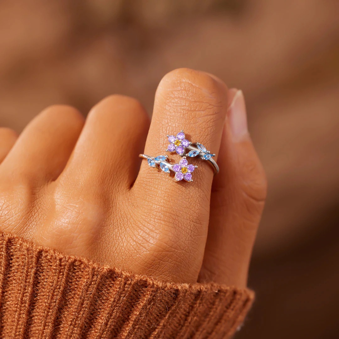 925 Sterling Silver Flower Lea - Statement Cocktail Ring 评论和价格
