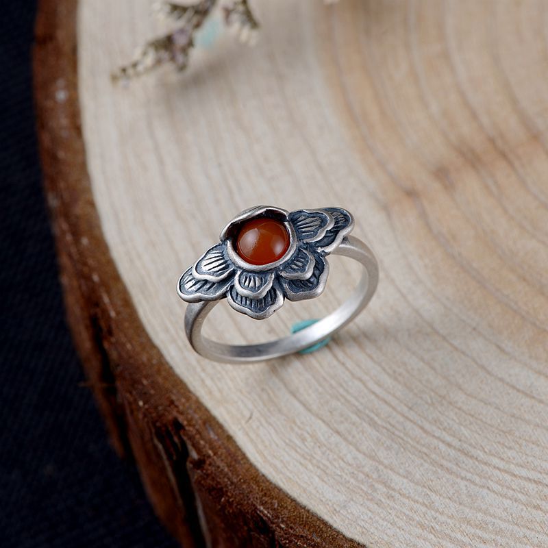 Matte retro silver 925 inlaid  - Statement Cocktail Ring 评论和价格
