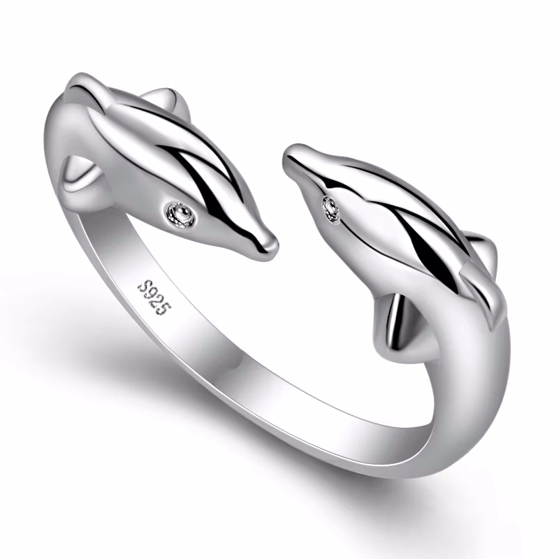 925 Sterling Silver Dolphin Ri - Statement Cocktail Ring 评论和价格